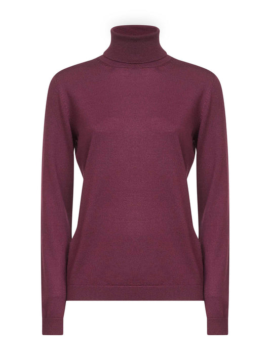 Burgundy lightweight virgin wool knit turtleneck sweater