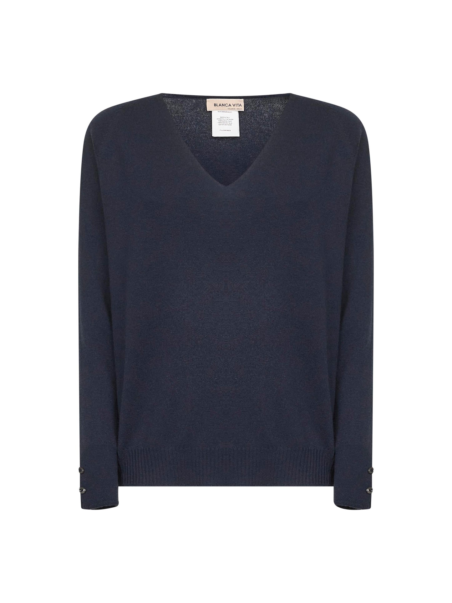 Blue knit V-neck sweater