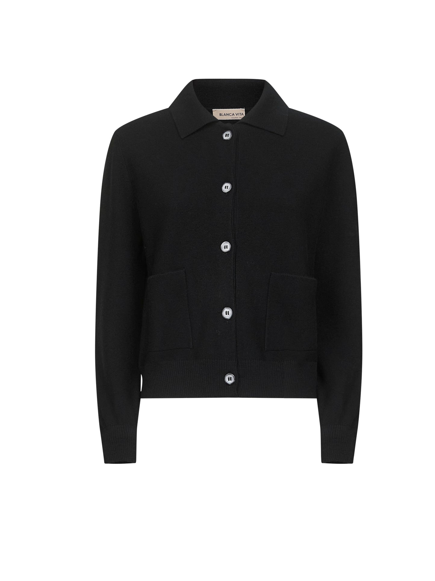 Black virgin wool knit cardigan