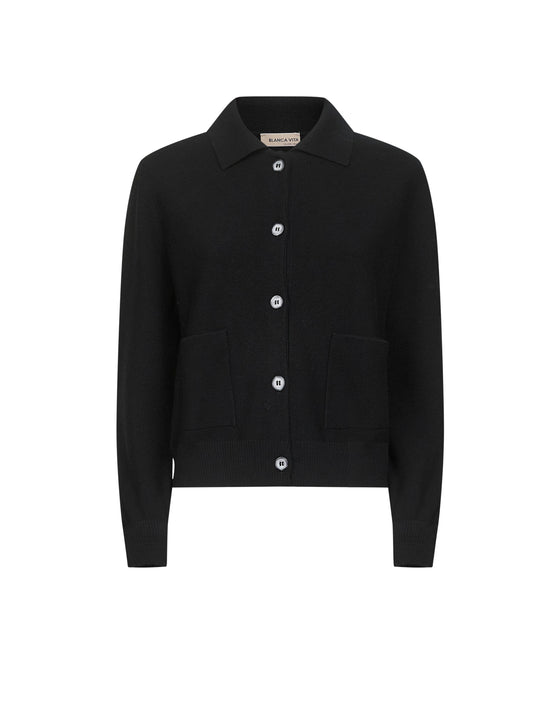 Black virgin wool knit cardigan