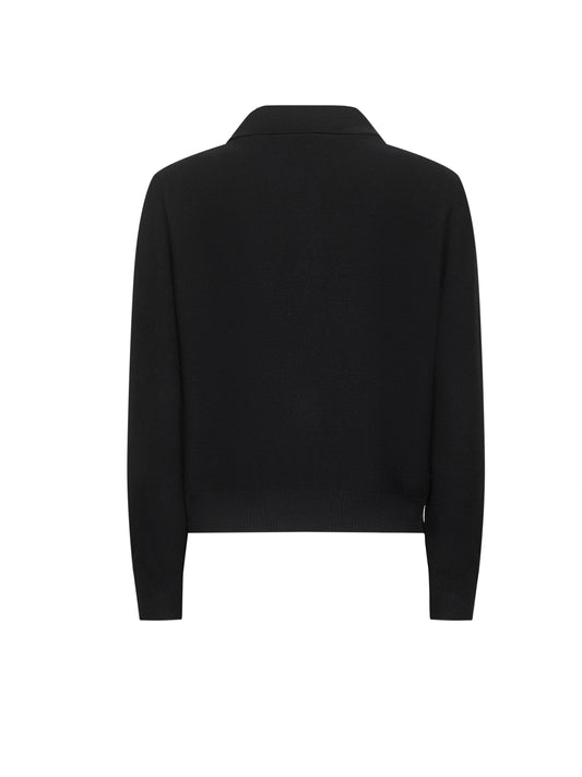 Black virgin wool knit cardigan