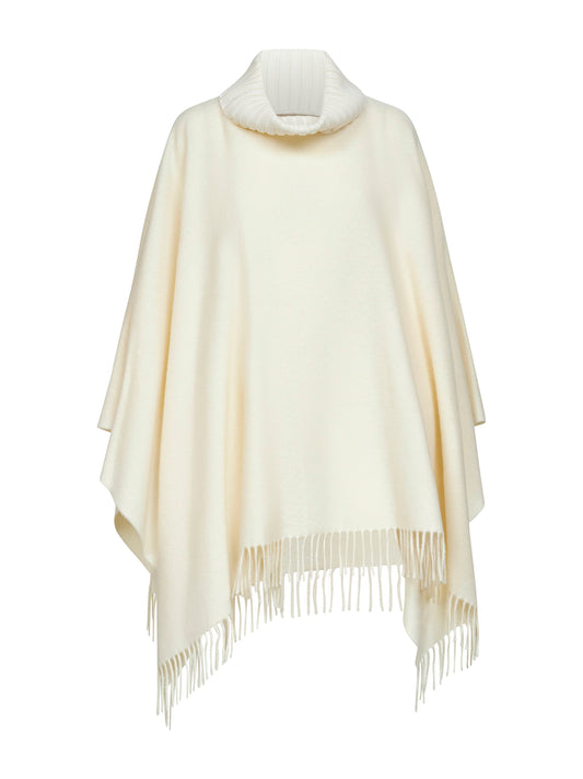 Poncho in lana e cashmere bianco