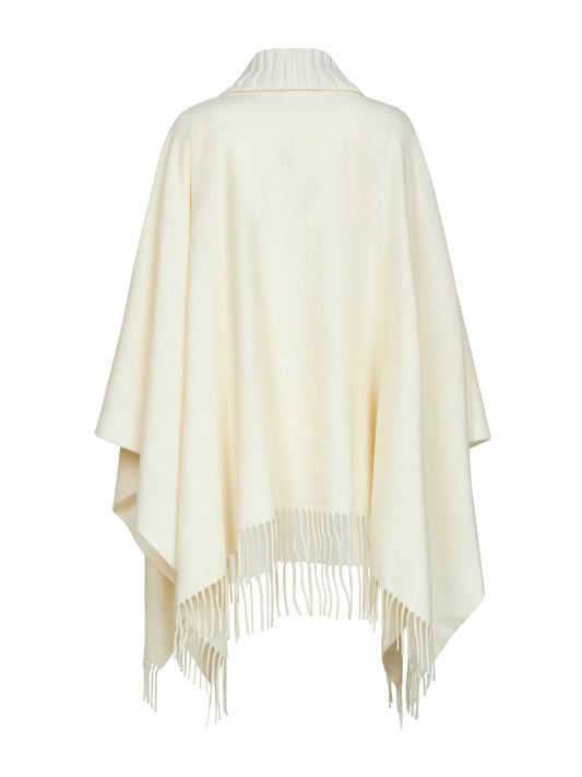 Poncho in lana e cashmere bianco