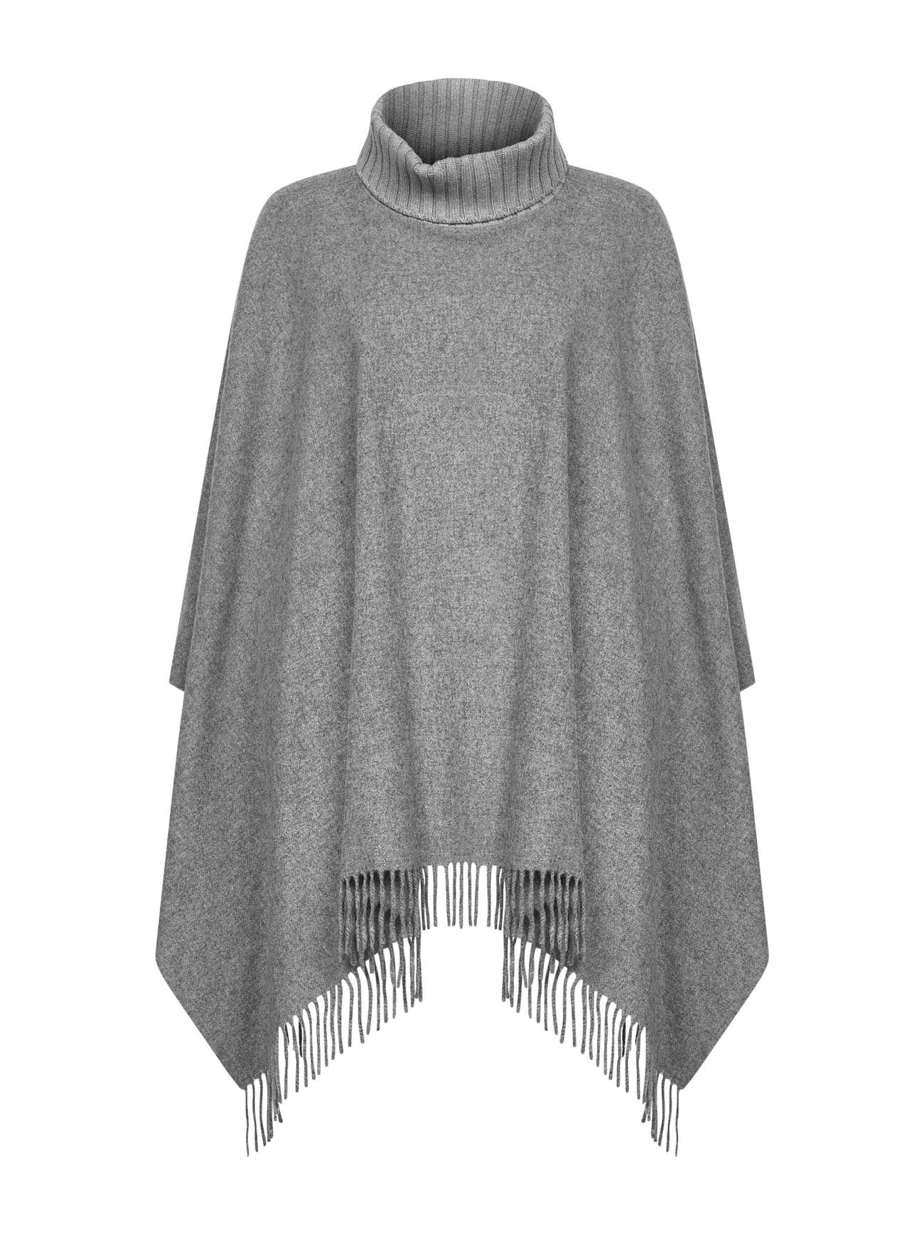 Grey wool and cashmere poncho