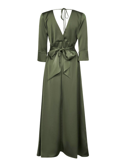 Green satin Albox long dress