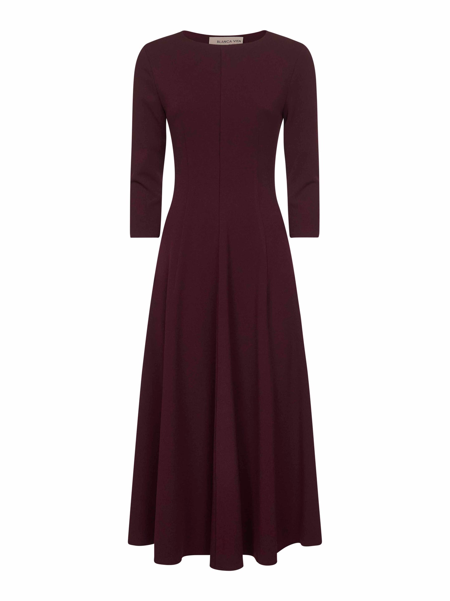 Burgundy stretch jersey Asia flared midi dress