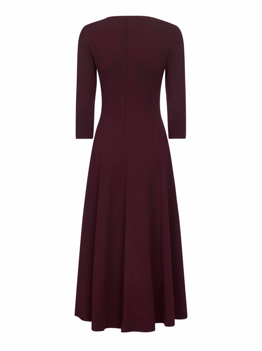 Burgundy stretch jersey Asia flared midi dress