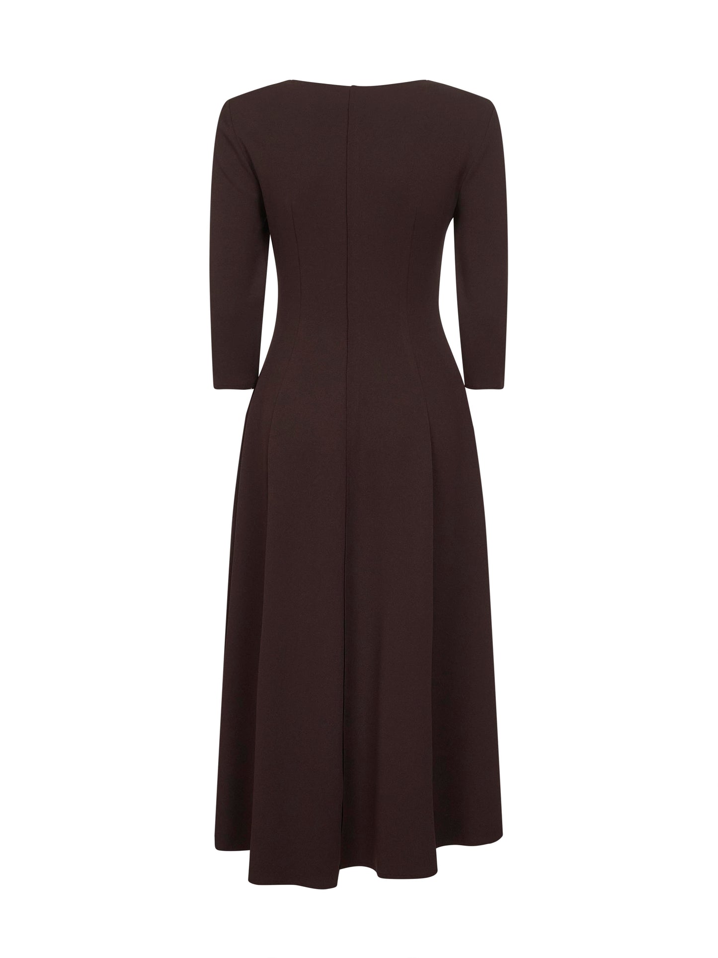 Coffee stretch jersey Asia flared midi dress