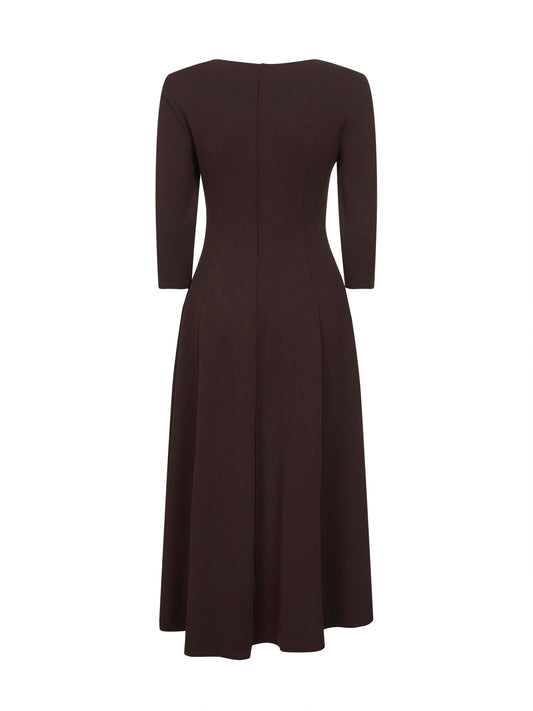 Coffee stretch jersey Asia flared midi dress