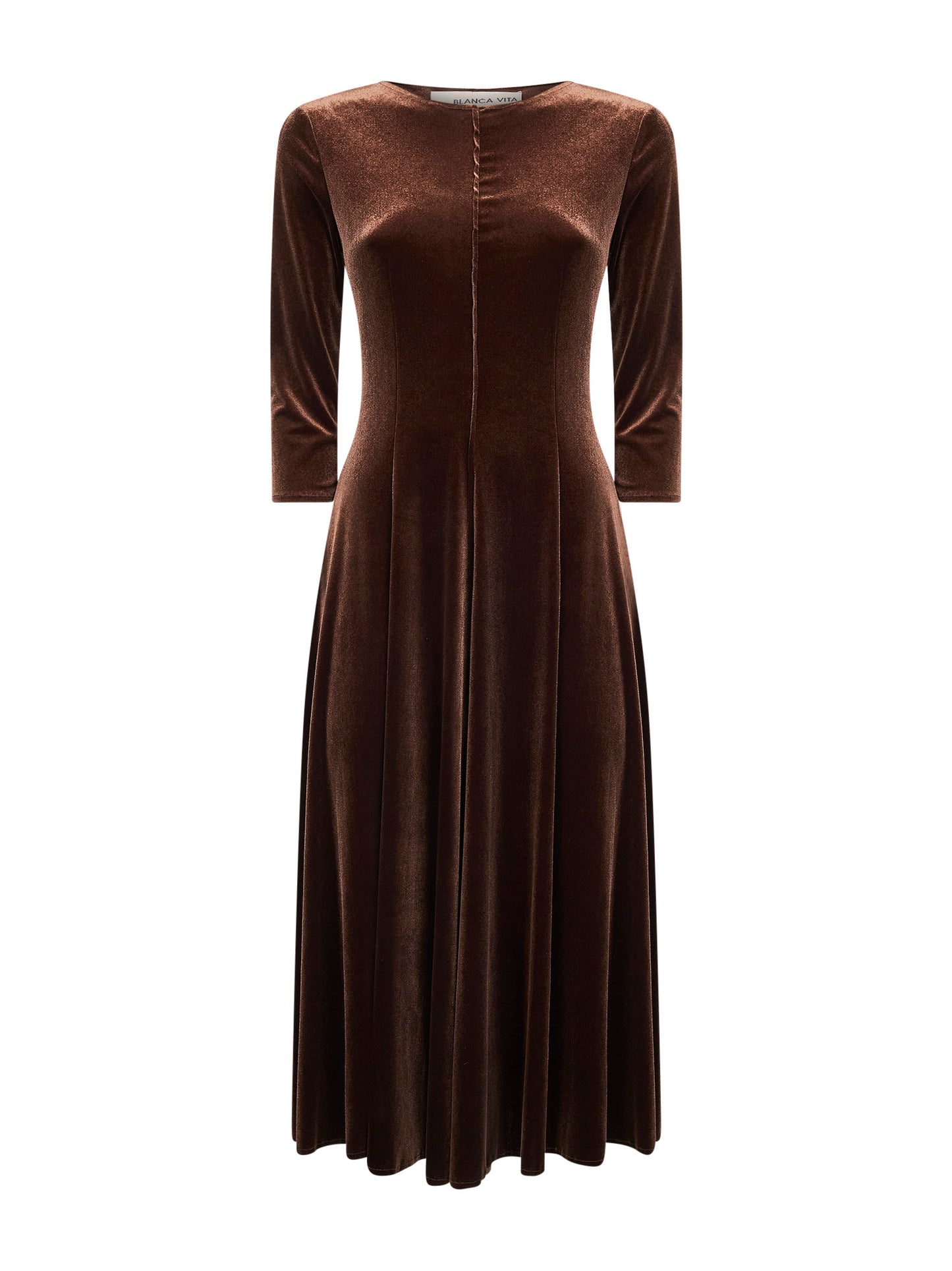 Abito midi Asia in velluto stretch marrone