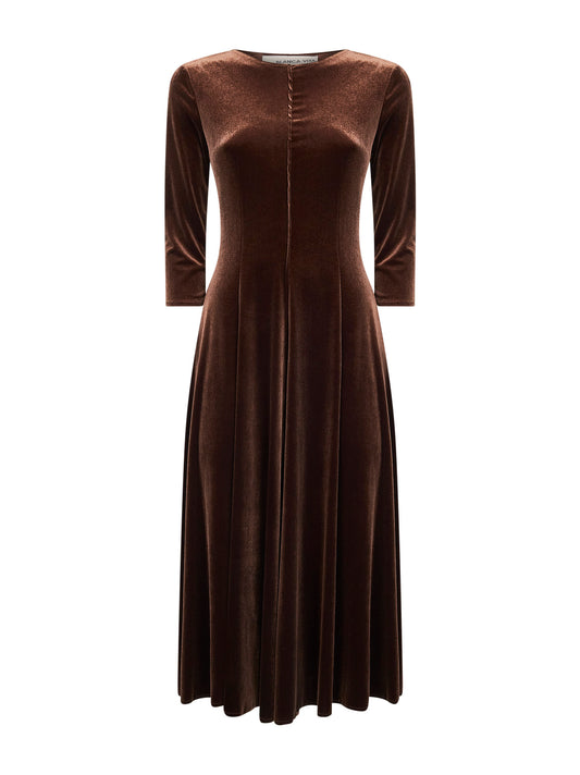 Abito midi Asia in velluto stretch marrone