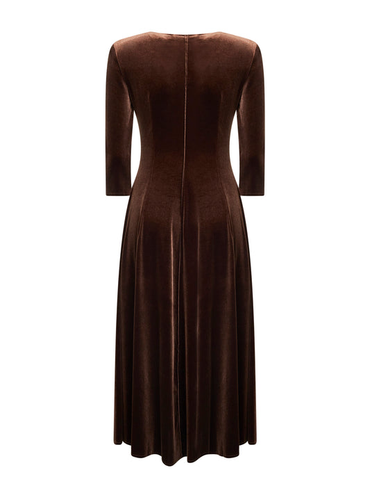 Abito midi Asia in velluto stretch marrone