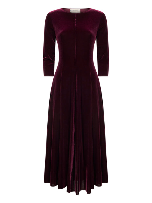Abito midi Asia in velluto stretch bordeaux