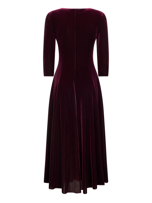 Abito midi Asia in velluto stretch bordeaux