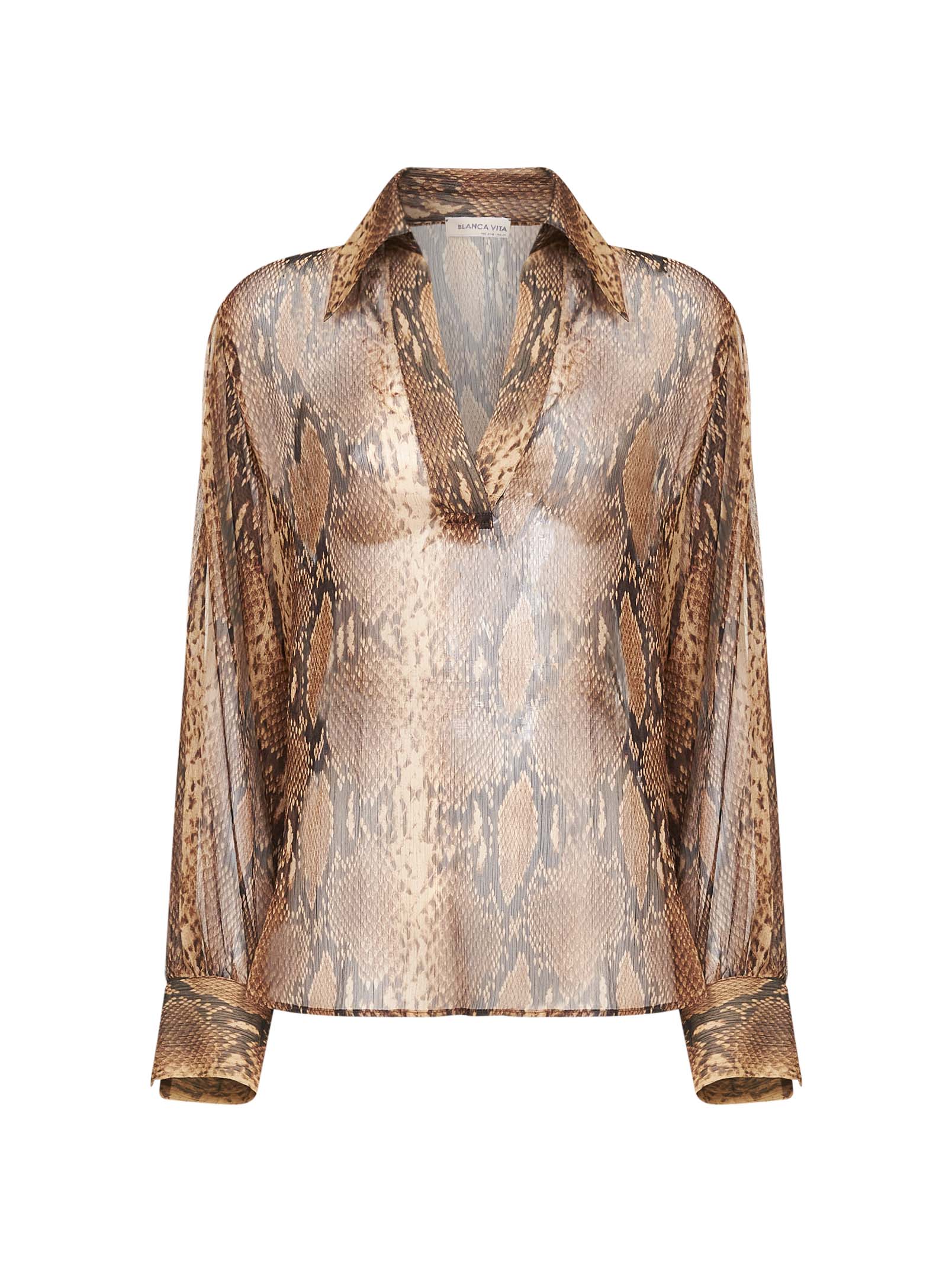 Brown python print georgette Bomia blouse – Daniello.com