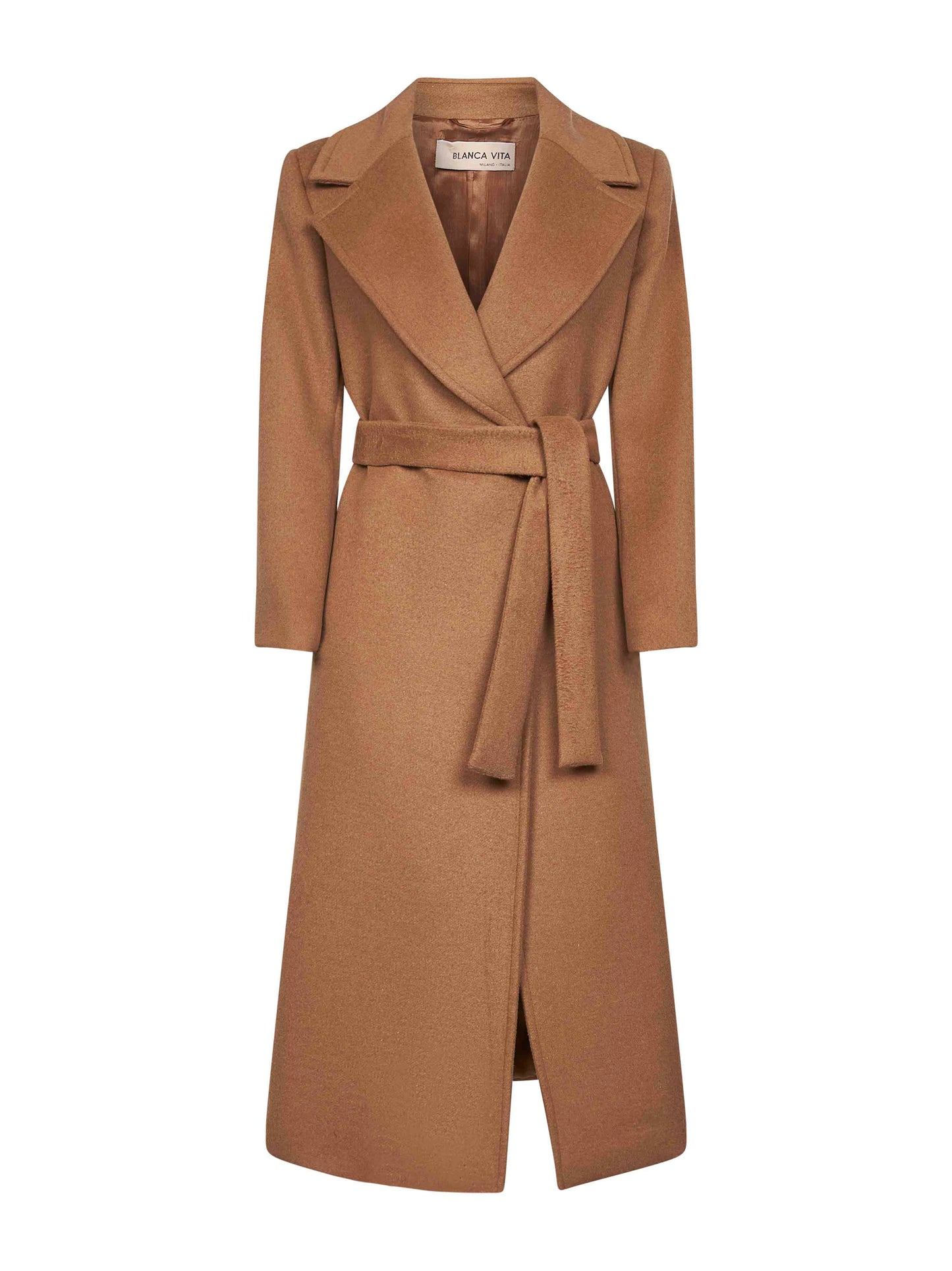 Cappotto a vestaglia Calistea in misto lana cammello