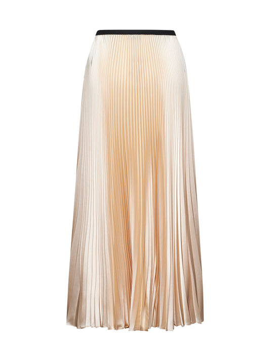 Beige satin pleated long skirt