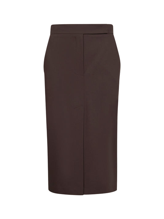 Gonna midi a tubino Galizia in cady stretch marrone