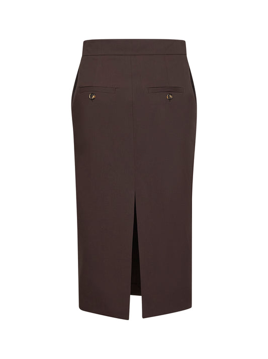 Gonna midi a tubino Galizia in cady stretch marrone