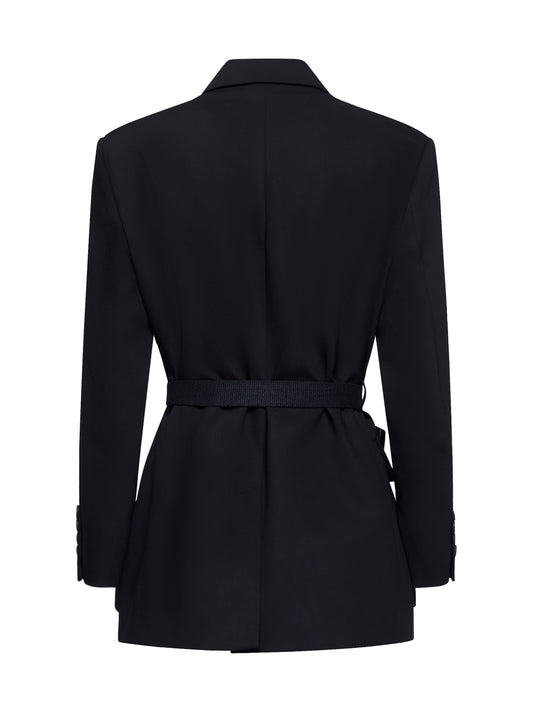 Black gabardine Genova belted blazer