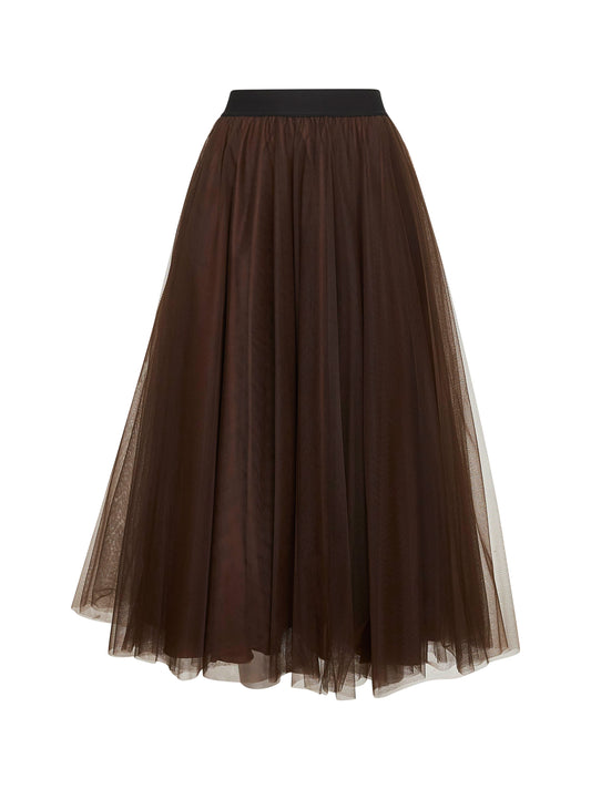 Gonna lunga ampia Gerby in tulle marrone