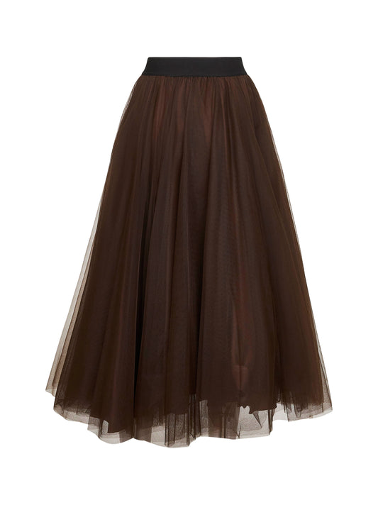 Gonna lunga ampia Gerby in tulle marrone