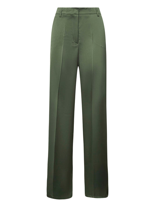 Green satin Plettro palazzo trousers