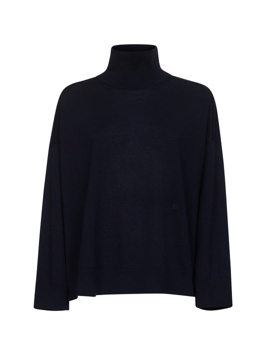 Blue wool embroidered turtleneck sweater