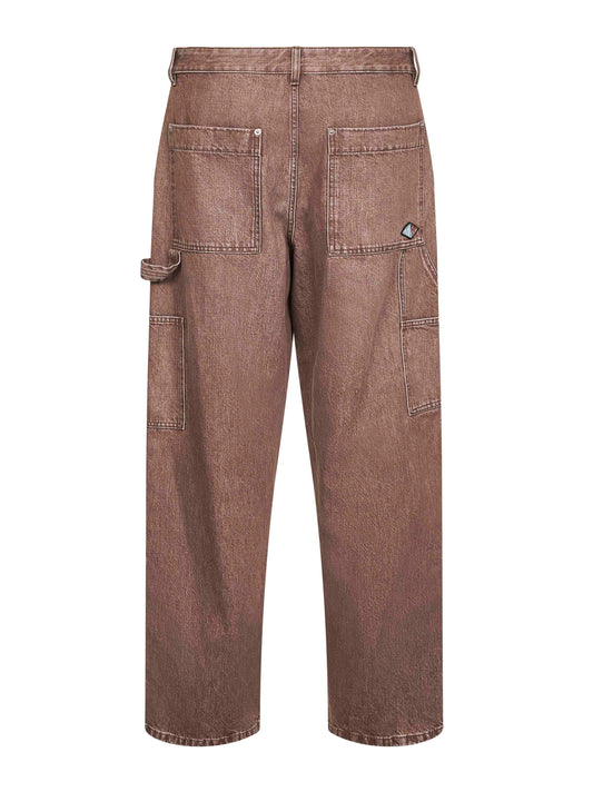 Brown washed denim cargo jeans