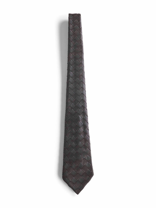 Brown nappa leather Intrecciato tie