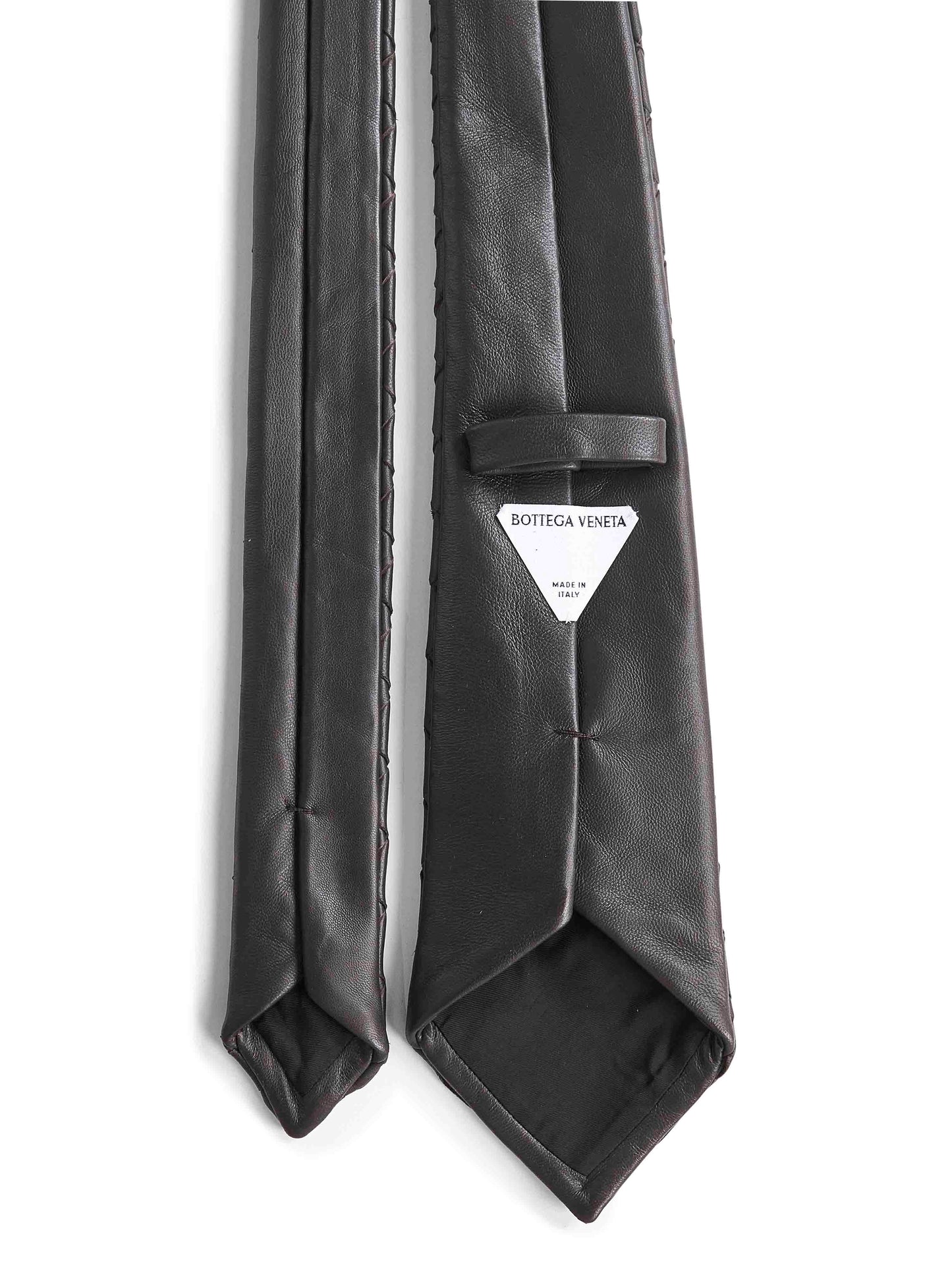 Brown nappa leather Intrecciato tie