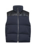 Blue matte technical cotton and leather padded vest