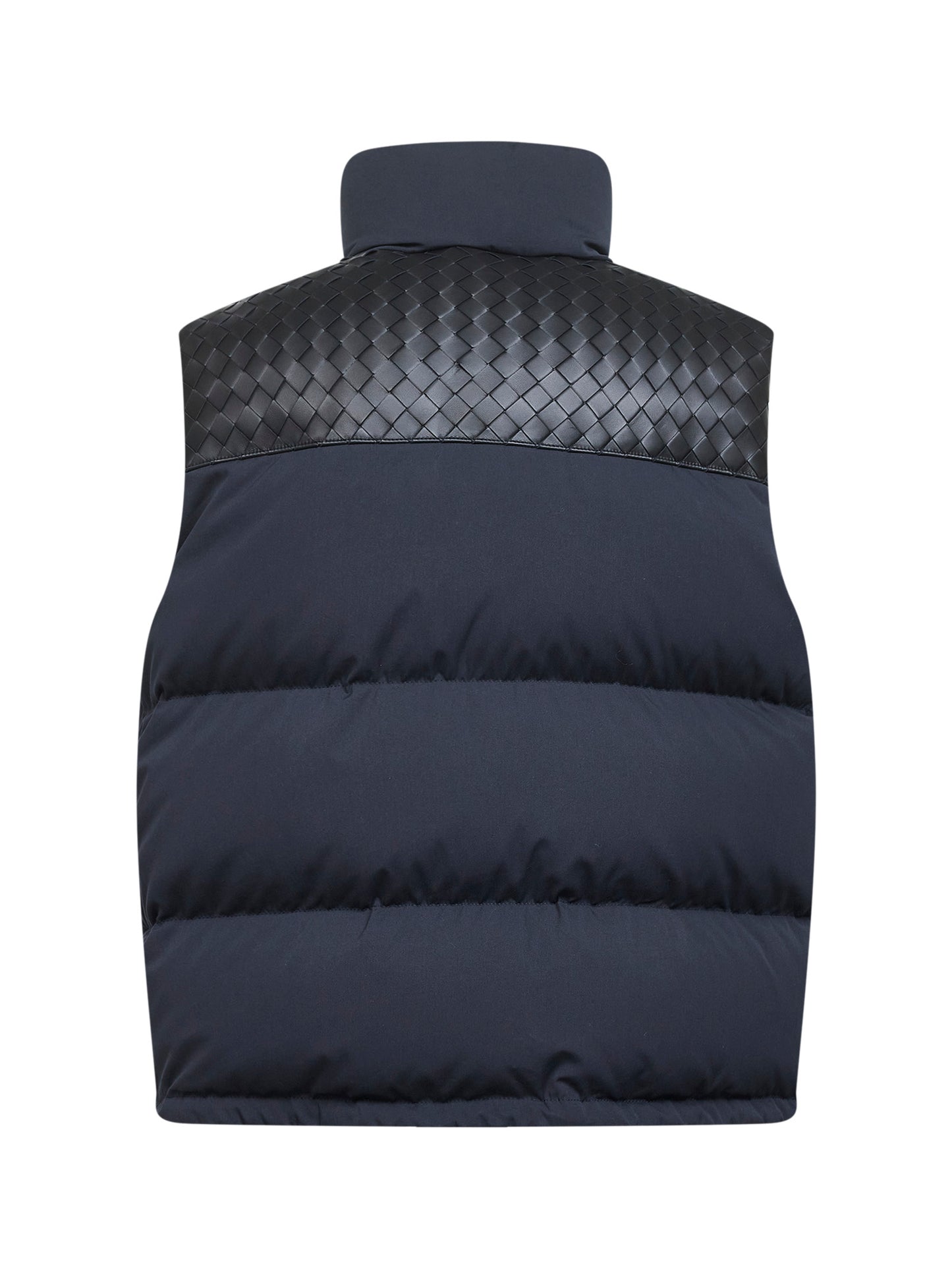 Blue matte technical cotton and leather padded vest