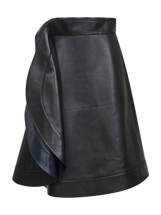 Black nappa leather A-line skirt
