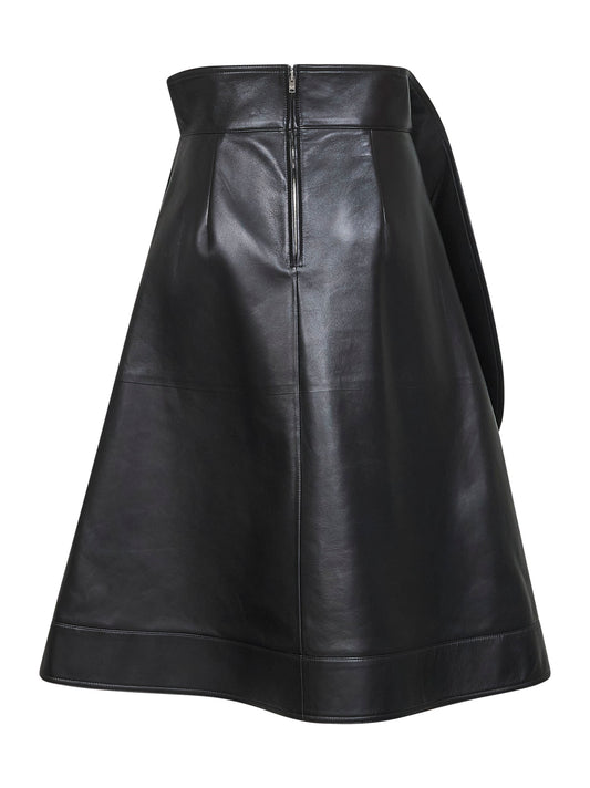 Black nappa leather A-line skirt