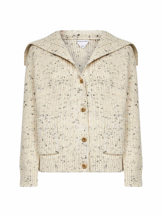 Cardigan in lana a coste inglesi avorio