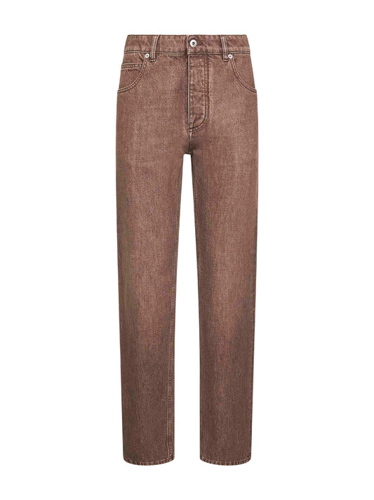 Jeans a gamba dritta in denim lavato marrone