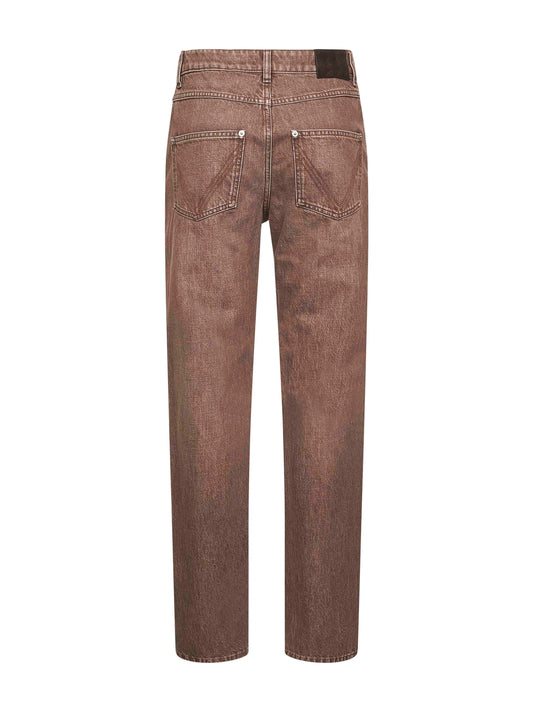Jeans a gamba dritta in denim lavato marrone
