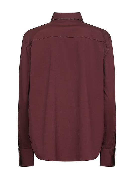 Camicia in popeline stretch bordeaux con Shiny Collar