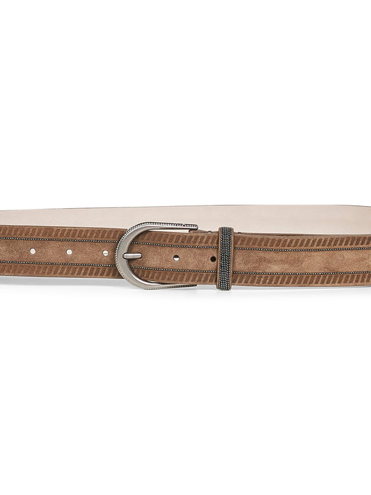 Beige suede belt with monili