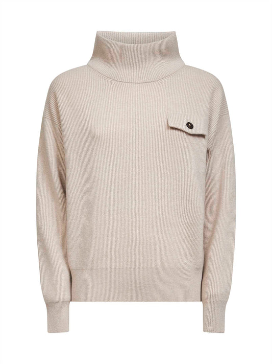 Maglia in cashmere beige con ricamo in monile