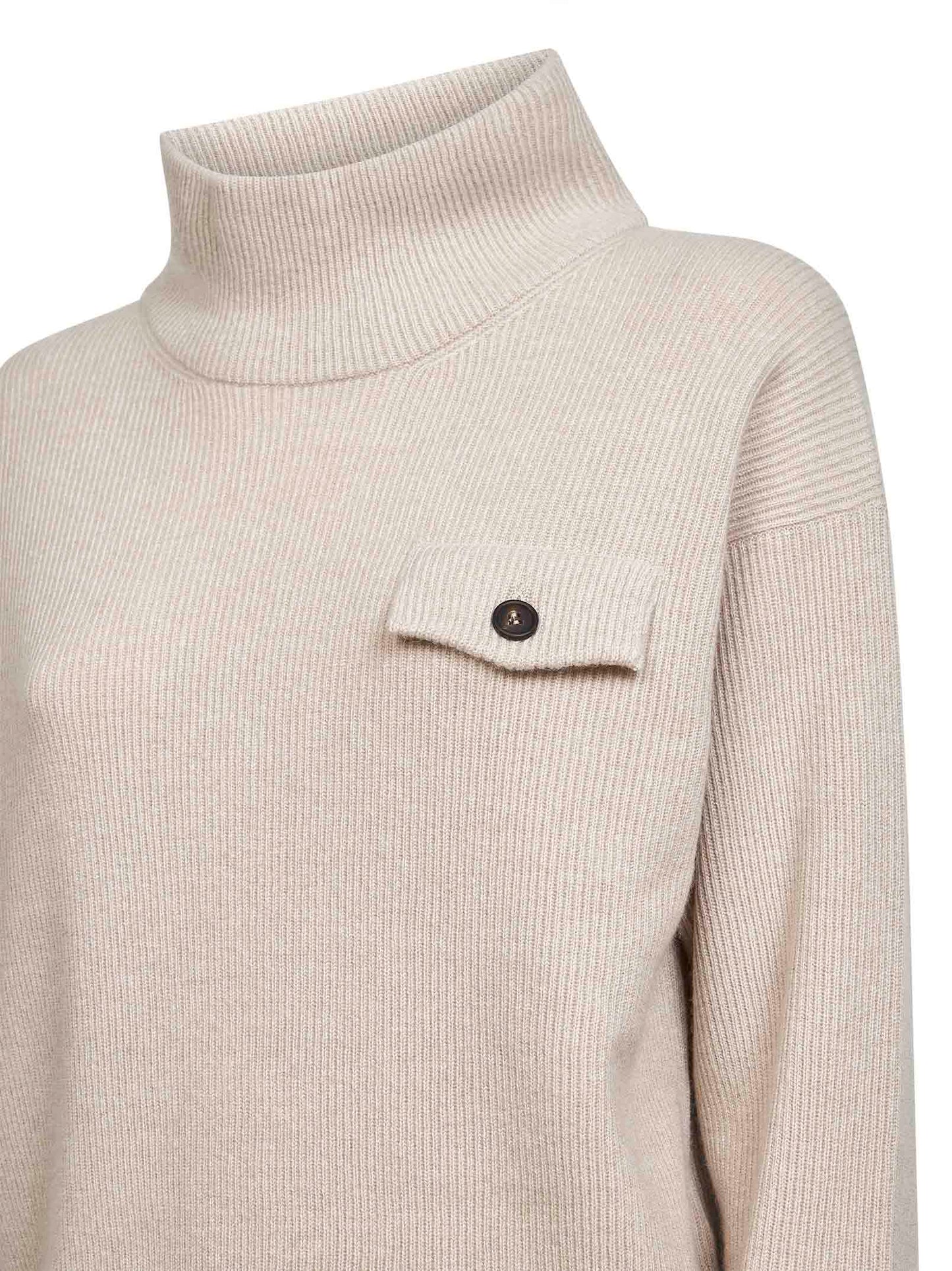 Maglia in cashmere beige con ricamo in monile