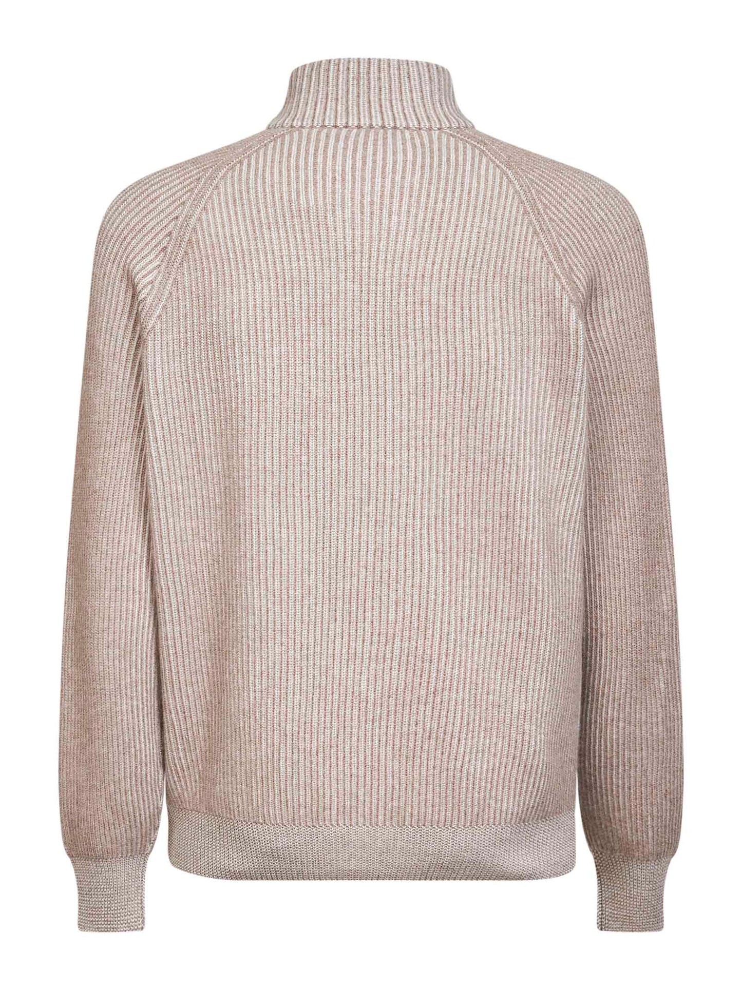 Beige cashmere mouliné knit zip-up cardigan