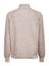 Beige cashmere mouliné knit zip-up cardigan