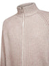 Beige cashmere mouliné knit zip-up cardigan