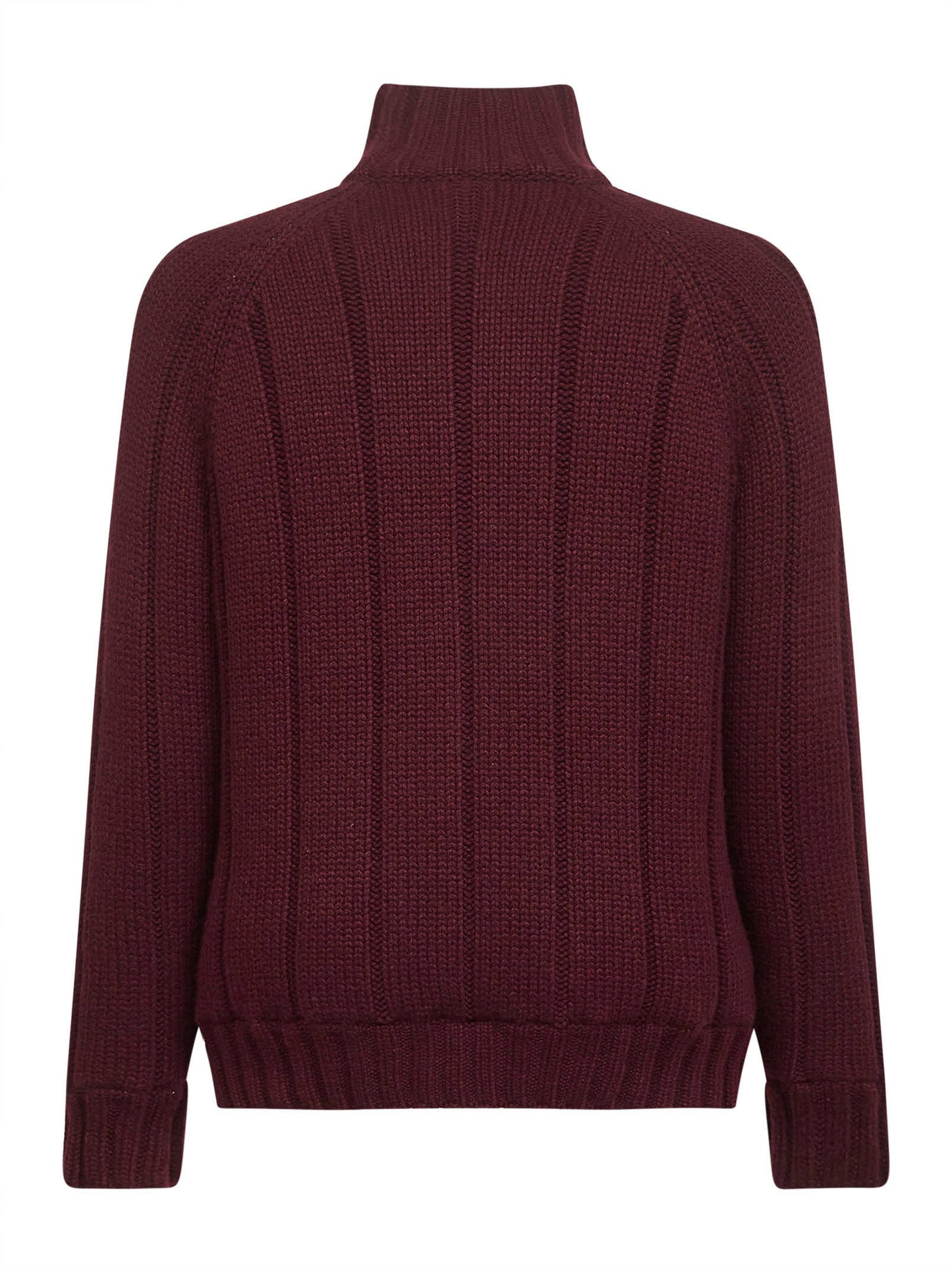Burgundy wide-rib knit cashmere zip-up cardigan