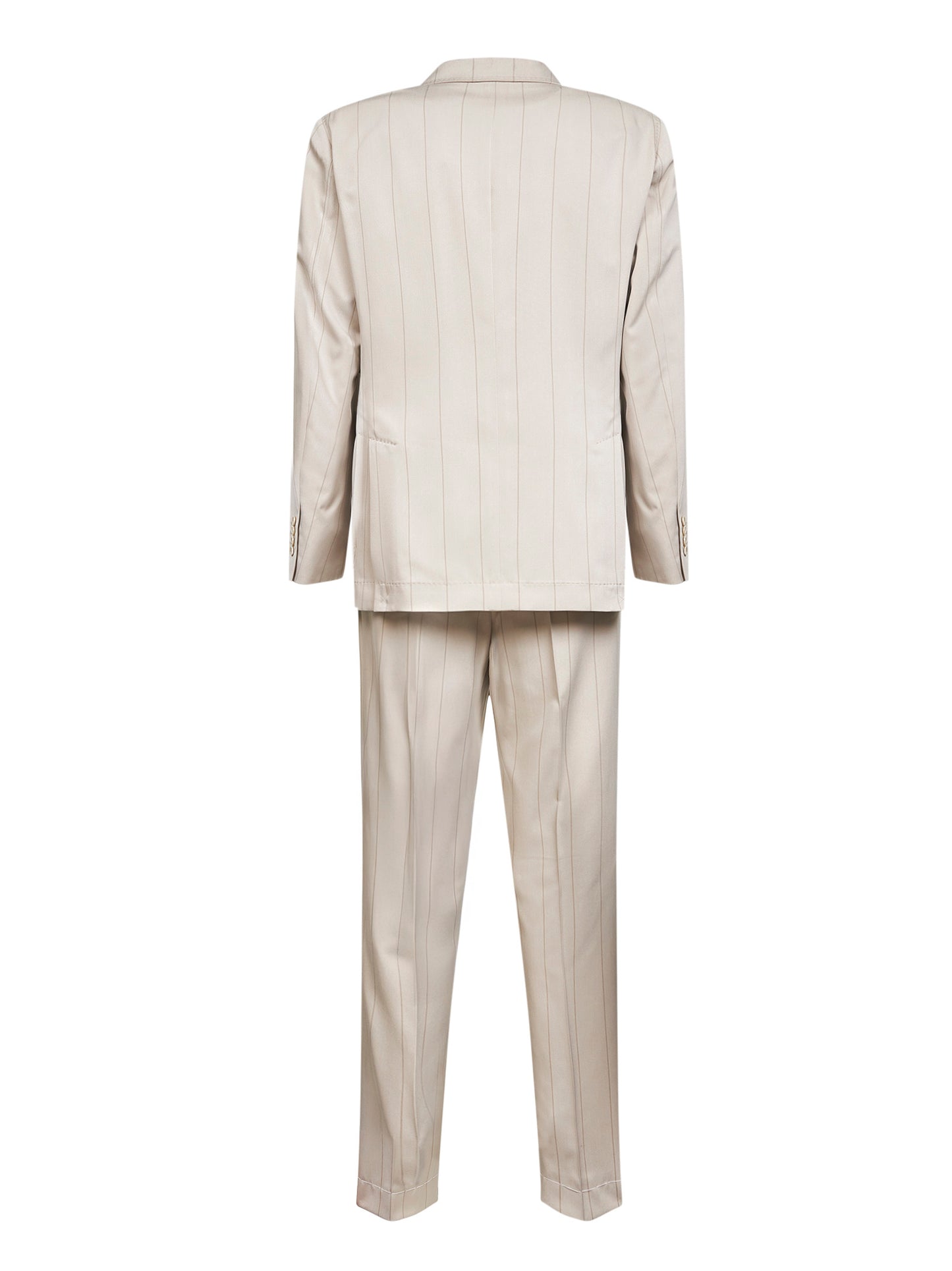 Beige silk wide chalk stripe twill suit<BR/>