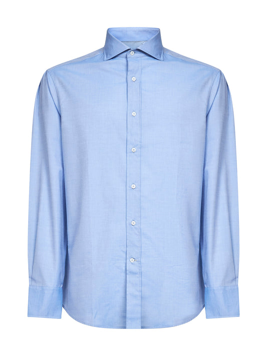 Camicia slim fit in twill di cotone azzurro