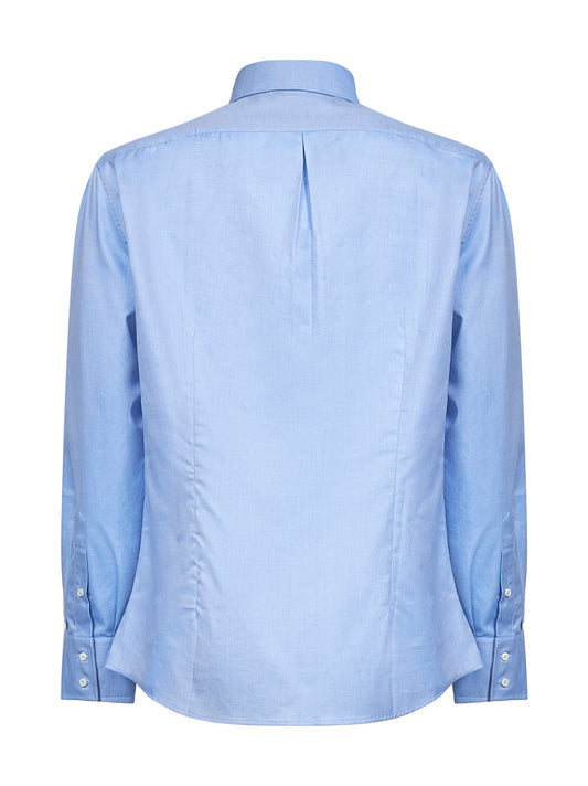 Camicia slim fit in twill di cotone azzurro