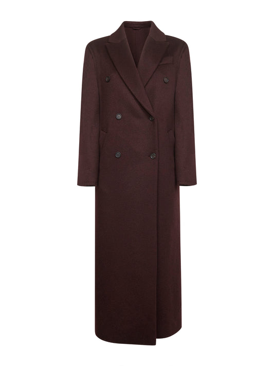Burgundy double cashmere beaver coat with monili
